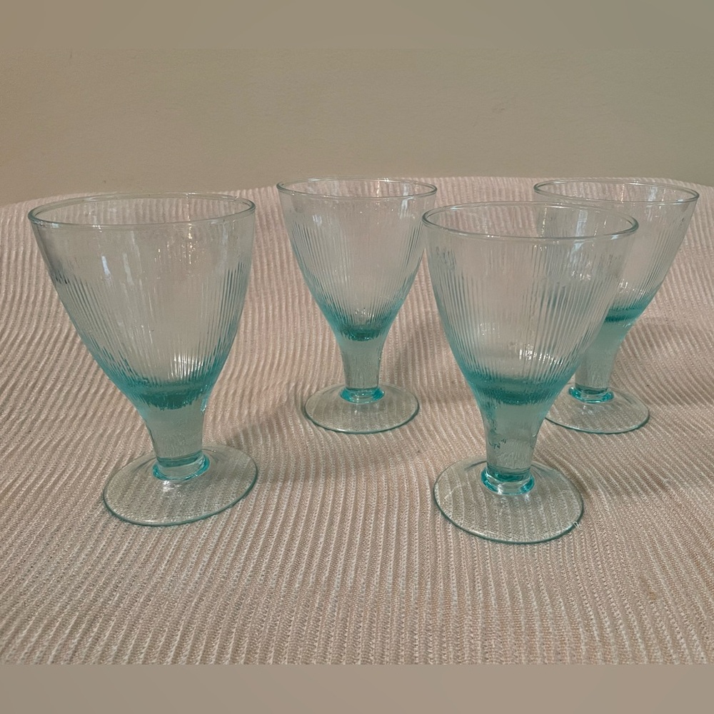 Set of Four Retro Vintage Aqua Homespun Goblets